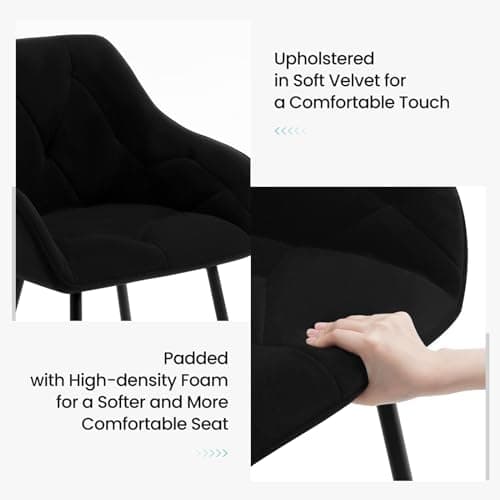 WOLTU Lot de 6 Chaises de Salle à Manger, Chaises de Cuisine Rembourrées avec Dossier, Accoudoirs, Pieds en Métal, pour Salon, Bureau, Coiffeuse, en Velours, Noir, EZS02sz-6