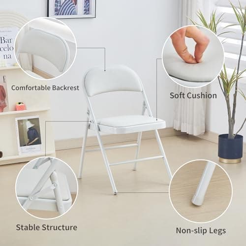 KAIHAOWIN Lot de 2 Chaise Pliantes Rembourrées, Chaises Pliantes avec Dossier et Sièges Rembourrés pour Les Réunions de Restauration événements de Mariage, Blanc