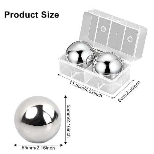 2 Pièces 55mm Sphères de Glace en 304 Acier Inoxydable, Boules de Glaçon Réutilisables, Rond Whisky Ice Stones, Boules Congelés en Métal, Glaçons à Whisky avec Boîte de Rangement, pour Cocktails (A)