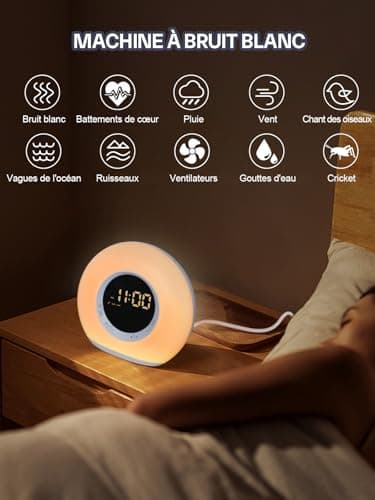 iHoo Réveil tout-en-un avec machine à sons, veilleuse à commande tactile,Deux alarmes, 10 bruits blancs, sieste et minuterie de sommeil, idéal pour les adultes, les adolescents et les enfants