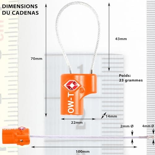 OW-Travel Cadenas Cable Clé TSA pour Valise. Cadenas Clef Antivol pour Bagages Casier Rangement Tente Camping. Cadenas USA. Accessoires de Voyage. Verrou a Cle Valise 1 Orange