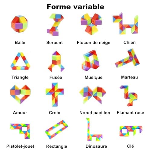 GOLDGE 15 pièces Serpent Magique, Mini Magic Snake Cube, Puzzle Cube Enfant Casse-Tête, Mini Twist Puzzle Twisty Toy pour Enfants et Adultes, Jouets Arc-en-Ciel, Idées Cadeau Anniversaire Enfants