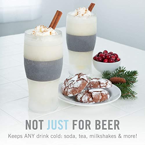 Host Freeze - Lot de 2 Verres à bière de 47 cl, Verres à Pinte à Double paroi Plastique Contenant Un Gel réfrigérant, Gris