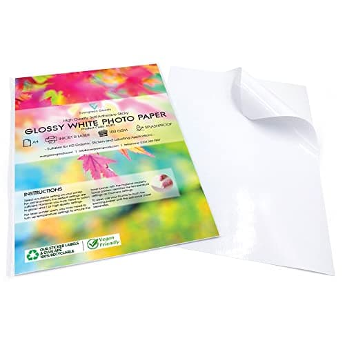 Evergreen Goods 50 Feuilles A4 Blanches Etiquettes Autocollantes Papier Pour L'impression De Photos Et D'images | Papier Stickers a Résistantes Aux éClaboussures Pour Imprimantes à Jet D'encre & Laser