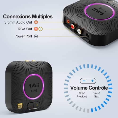 1Mii B06S+ LDAC Recepteur Bluetooth 5.2 pour la Musique Haute Résolution Stéréo à Domicile, Adaptateur Audio sans Fil Hi-FI avec aptX HD/Faible Latence, Recepteur de Contrôle du Volume Longue Portée