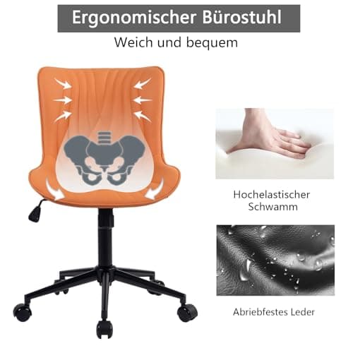 YOUTASTE Chaise de Bureau, Fauteuil Ergonomique avec Cuir PU, Chaise Pivotante avec roulettes & Dossier, Réglable en Hauteur et Fonction Bascule, pour Bureau, Chambre, Capacité 136kg, Chameau