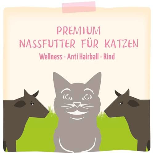 MjAMjAM - Nourriture humide Premium pour chats - Wellness - Anti Hairball - Bœuf, paquet de 12 (12 x 125g), sans céréales