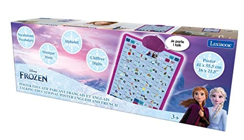 Un poster éducatif parlant bilingue FR/EN, pour apprendre l'alphabet, du vocabulaire et l'orthographe avec La Reine des Neiges