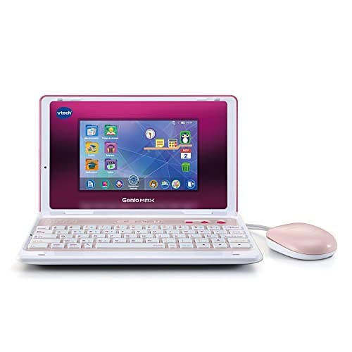 VTech - Genio MAX, Mon Premier Vrai Ordi Rose Métal, Ordinateur Enfant avec Écran Couleur 7 Pouces, Souris, 60 Activités et Jeux Éducatifs, Cadeau Enfant de 5 Ans à 12 Ans - Contenu en Français