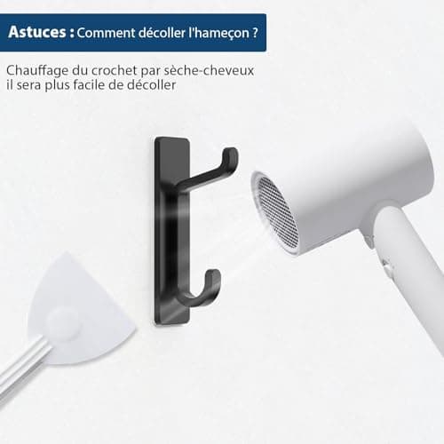 pickpiff Crochet Adhesif Mural, Porte Serviette Salle de Bain, Accroche Torchon Cuisine, Porte Manteau Adhésif, Attache Murale Sans Percer, Etanche, Antirouille, Noir, 4 Pièces