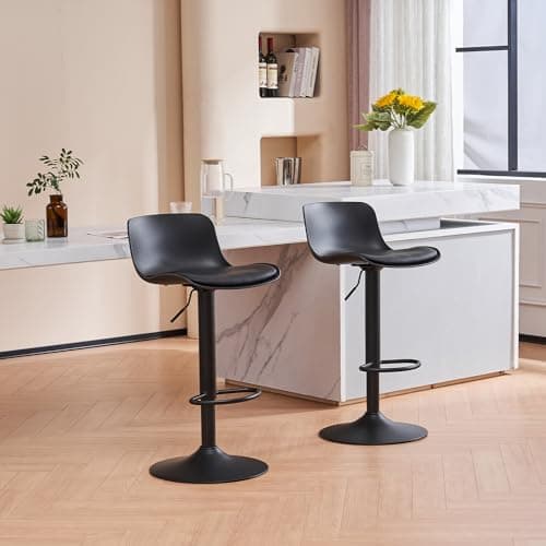 YOUNIKE Tabouret Bar Chaises Haute de Bar Assise Tabouret d'îlot Central Cuisine Siege Bar Lot de 2 Industriel Moderne Reglable Rotation Metal Pivotante Noir