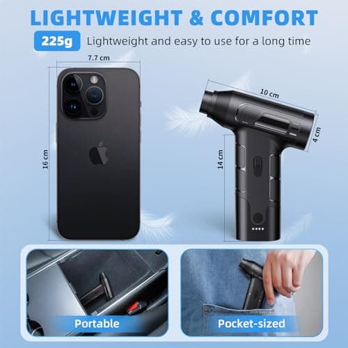 KACNON Moteur sans balais 130000tr/min Max, Souffleur PC Air Comprimé, Dépoussiérants Puissants électrique avec Batterie 7600mAh, Mini Air Comprimé Duster pour Clavier,Voiture, PC