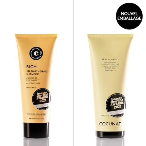 COCUNAT - Shampooing Rich - Cheveux Secs, Frisés, Abîmés ou Colorés - Maintient L'hydratation Et Revitalise les Fibres - Pointes Ouvertes Sans Sulfate ni Silicone - Méthode Curly - 200 ml