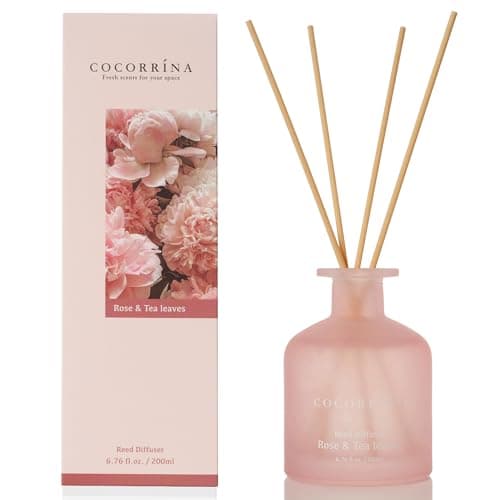 Cocorrína diffuseur de Parfum - Rose et Feuilles de thé 200ml parfums d'intérieur avec bâtonnets Diffuseur Reed d'huiles essentielles pour la Chambre à Coucher, la Salle de Bain, l'étagère et