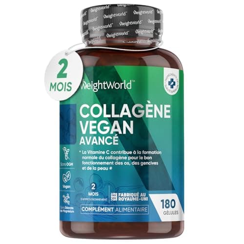 Collagene et Acide Hyaluronique - 180 Gélules Vegan (2 Mois) Collagène Vegan– Vitamine C, E, Zinc, MSM, Resvératrol, Probiotique - Lactobacillus Acidophilus, Peau, Cheveux, Ongles, Os, Gencives