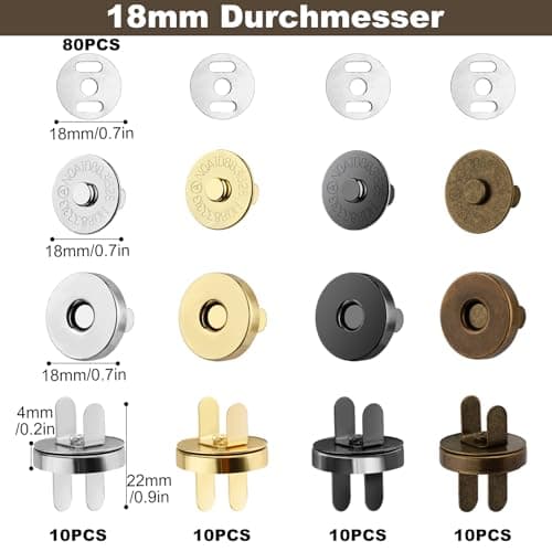 REJOECE 40 Paires Fermoir Magnétique Bouton,18mm Bouton Pression Aimanté,Boutons Magnétiques,Boutons Magnétiques,Circulaire Pression Boutons pour Sac en Tissu, Portefeuille en Cuir,Craft DIY