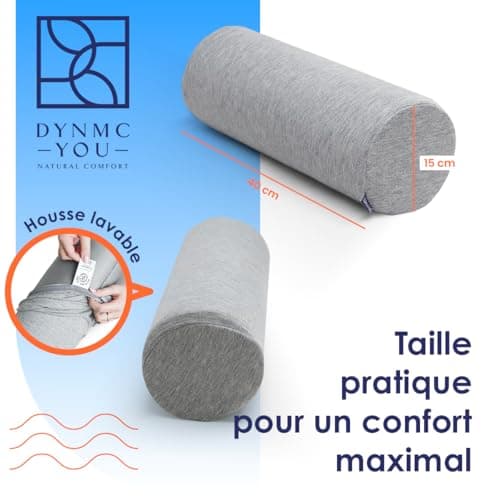 DYNMC you- Oreiller Ergonomique Cervical, Oreiller Cervicales Housse Oeko Tex Bambou Haute Qualité – Confortable, Mémoire de Forme, Coussin de Voyage Rond, pour Le Dos, Les Genoux et Le Cou, Gris