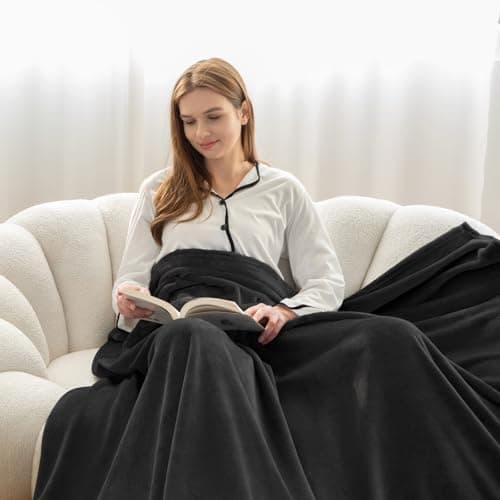 WAVVE Plaid Couverture Polaire Flanelle en Microfibre, Jeté de Canapé 230x270 Noir, Couverture lit Jete de Canape 2 Personnes, Plaid Fourrure Grand Chaud et Doux en Peluche, 270x230