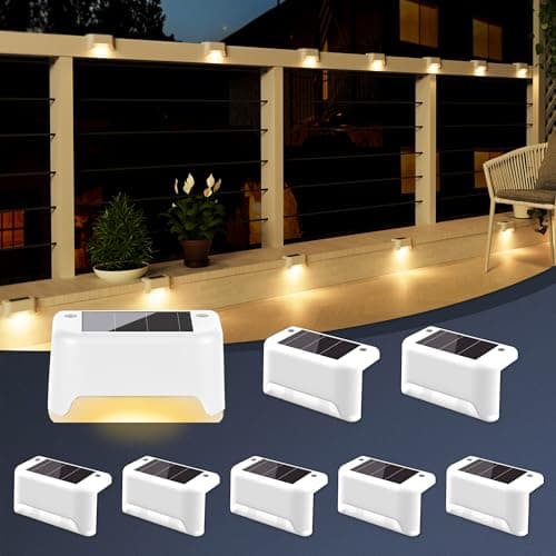 GIGALUMI Lot de 8 Lampes Solaires pour Escaliers Extérieurs, Éclairage Extérieur Solaire,Étanche Lampes Solaires pour Clôture, Escalier, Marches, Cour(Blanc,Blanc Chaud)