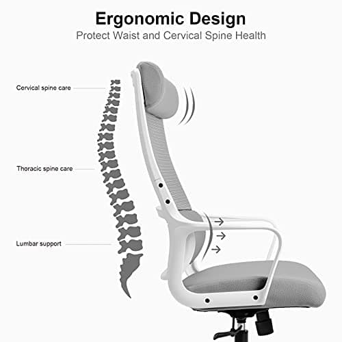 MELOKEA Chaise de Bureau Ergonomique, Fauteuil Bureau avec Support Lombaire Ergonomique et Appui-tête Réglable, Chaise en Maille Respirante, Siège Bureau Réglable en Hauteur, Conforme à en 1335, Gris