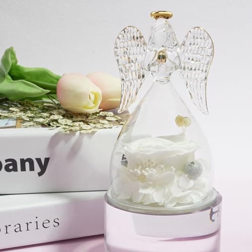 Miofula Figurine d'ange rose éternelle - Cadeau pour femme - Cadeau d'anniversaire pour maman - Fleur éternelle - Dôme en verre - Véritable rose - Cadeau pour mère, grand-mère, petite amie, pour Noël,