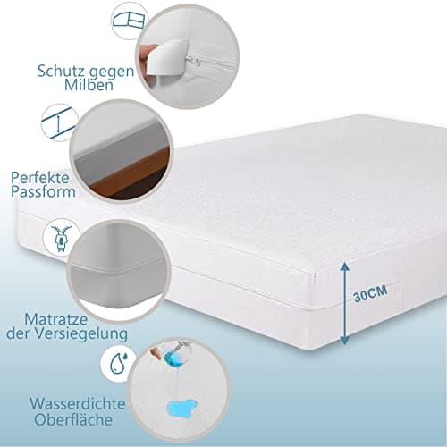 Bedecor Housse Matelas 80 x200 x 30 cm Fermeture Eclair Impermeable Housse Anti Punaise de lit, Respirante Coton Anti acarien Housse Protection Matelas 80 x 200 cm