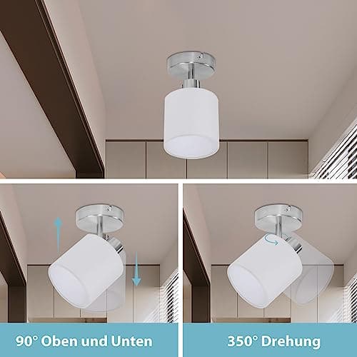 Glitzerlife Spots de Plafond Rails 1 Spot - Plafonnier Blanc Orientable Applique Murale Intérieure E14 Industriel Luminaire Chambre Salon Cuisine Salle à Manger Sans Ampoules