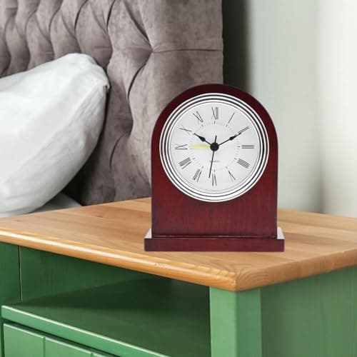 Horloge de table analogique en bois, Réveil analogique rétro en bois Horloge de chevet enfants Réveil cheminée analogique Horloge de table à piles sans tic-tac Réveil pour chambre denfant,12cmx10cm