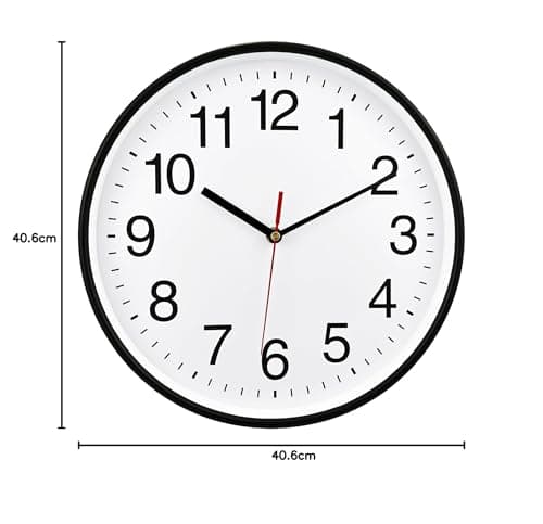 Plumeet Très Grande Horloge Murale, 40.6cm Horloge Murale Décorative de Qualité, Mécanisme Silencieux à Quartz, pour Maison/Cuisine/Bureau/École,Fonctionne sur Pile (Blanc)