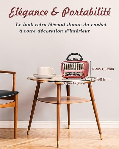 Radio Vintage Rétro, PRUNUS J-180 Poste Radio Portable AM/FM/SW Radio Bluetooth 5.0, Petite Radio Rechargeable avec Batterie 1800mAh, Grand Haut-Parleur 5W, Mini Radio avec Fonction USB/TF/AUX