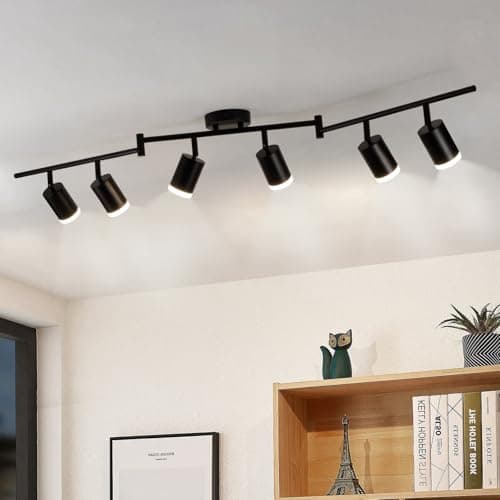 Gr4tec Plafonnier 6 Spots LED Noir, Moderne Luminaire Plafonnier LED Orientable, Éclairage de Plafond Spot Pivotant, Plafonnier Spot GU10 pour Cuisine Salon Chambre (Sans Ampoule)