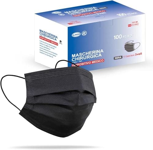 S&S Médical Lot de 100 Masques CHIRURGICAUX noir certifiés CE Type IIR BFE ≥ 98% DISPOSITIF MÉDICAL 3 couches de protection chirurgical Ministère de la Santé + crochet d'oreille (100 | Noir)