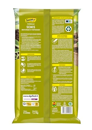 ALGOFLASH Terreau Semis, Bouturage et Repiquage, UAB, Prêt à l'Emploi, Fabriqué en France, 6 L, TSEB6