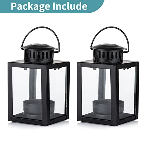 Nuptio Lanternes pour Bougies Lanternes de Jardin, 2 Pièces Suspendues Petites Lanternes pour Bougie Chauffe-Plat, Bougeoirs Bougie Noire pour Les Événement de Plein Air en Intérieur