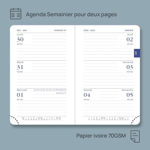 POPRUN Mini Agenda 2025 de Poche Semainier A7 12 x 8 cm Version Française, Couverture Souple en PU Cuir - Super Petit Weekly Planner, D'Jan 2025 à Déc 2025, Papier 70 g/m2, Rose Doux-SPK