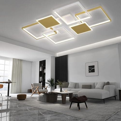 Plafonnier LED moderne Dimmable avec télécommande, lampe de salon noire plafonnier LED plafonnier noir L90 / L110CM plafonnier (L90CM - Doré)