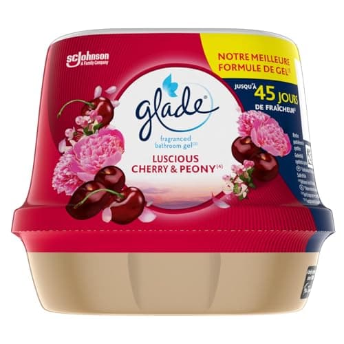 Glade Gel Premium - Désodorisant infusé aux Huiles Essentielles pour Toilette Et Salle de Bain - Luscious Cherry & Peony - 45 Jours de Parfum