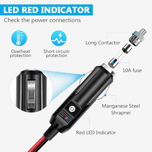 Hoembpn 4M Rallonge Prise Allume-Cigare de Voiture étanche avec LED Voltmètre et Ampèremètre,12V/24V Adaptateur Cordon de Allume-Cigare Câble D'extension pour Moto,Bateau,Voiture,Camion