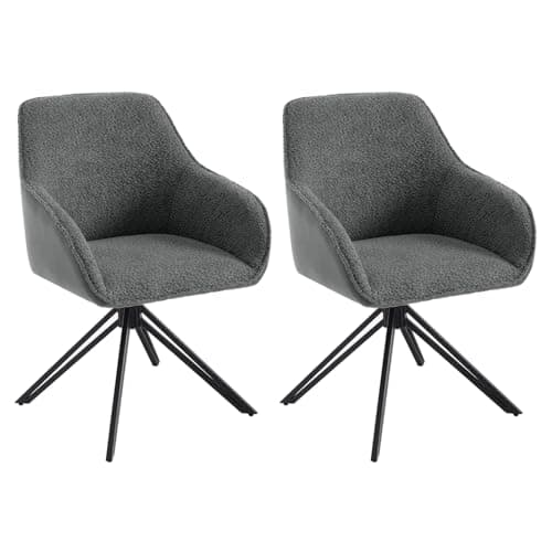 WOLTU Chaise Salle à Manger Pivotante, Lot de 2, Chaise Cuisine, Chaise Scandinave, Ergonomique, avec Dossier et Accoudoirs, Pieds en Métal, Tissu Bouclette, Gris Foncé, EZS11dgr-2
