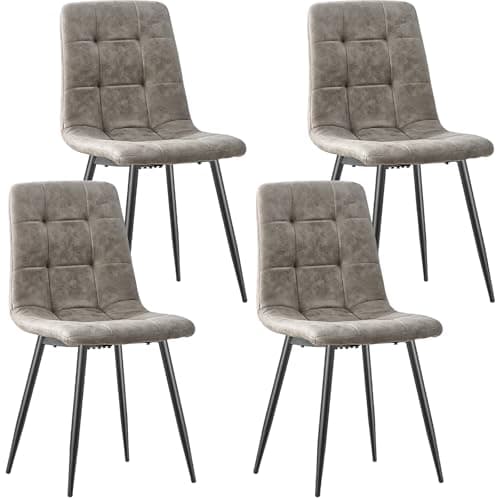 JIJIAN Lot de 4 Chaises de Salle à Manger, Chaises de Cuisine en Tissu Technologique, Chaises Rembourrées pour Salon avec Pieds en Métal Noir, pour la Salle à Manger, la Salle d'attente, Gris Kaki