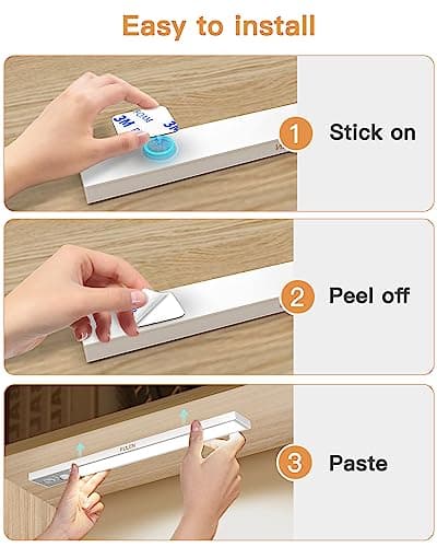 FULEN Lampe d'intérieur Avec détecteur de Mouvement, 2500mAh Veilleuse LED Rechargeable, éclairage LED Sans Fil Pour Cuisine Sous les Meubles, Armoires, Garde-robes (Paquet de 2)