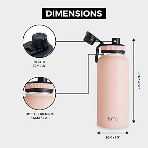 BOZ Gourde Isotherme En Acier Inoxydable 1L, Sans BPA, Isolation Sous Vide | Gourde Inox Avec Couvercle Anti Germe, Bouteille d'Eau 1 Litre pour Bureau, Sport, Voiture, Randonnée, Gym (Rose poudré)