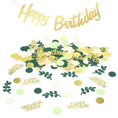 Lot de 301 confettis pour anniversaire - Décoration de table d'anniversaire - Vert - Doré - Happy Birthday - Guirlande - Confettis - Pour anniversaire - Pour homme et femme