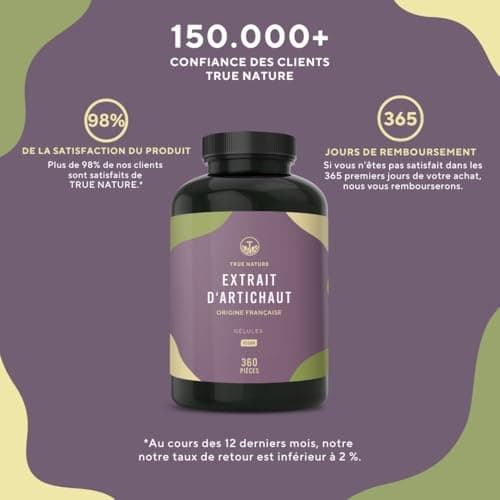 Extrait d'Artichaut Français - 2.400mg par dose avec 2,5% Cynarine - 360 Gélules, Vegan - Confort Digestif, Bien-Être du Foie & Détox - Sans: Additifs, Lactose & Gluten - TRUE NATURE