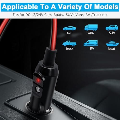 Hoembpn 4M Rallonge Prise Allume-Cigare de Voiture étanche avec LED Voltmètre et Ampèremètre,12V/24V Adaptateur Cordon de Allume-Cigare Câble D'extension pour Moto,Bateau,Voiture,Camion