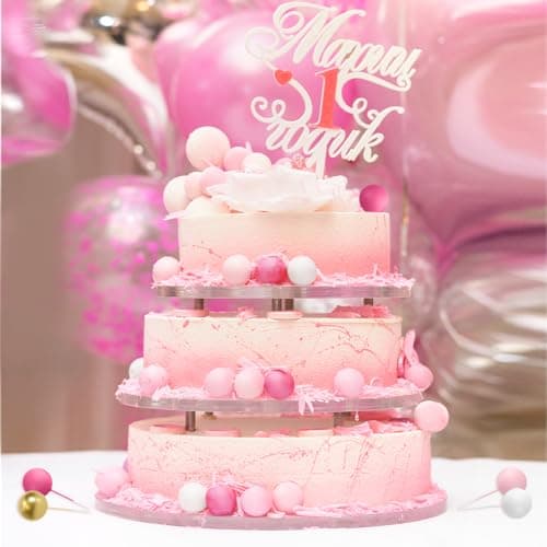 BOUBONI 48 Pièces Boules de Décoration de Gâteau Décorations de Cupcake en Ballon Boules pour Fête d'anniversaire Décoration de Gâteau d'Anniversaire(Rose Rouge, Rose, Blanc, Or)