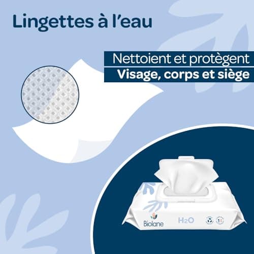 BIOLANE - Lingettes bébé à l'eau - 900 Lingettes - Lot de 12x75 - Nettoyage doux et efficace - Dès la naissance - Qualité Française