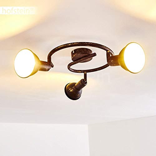 Plafonnier Polmak, plafonnier rond en métal noir/or/blanc, 3 flammes, rondelle avec spots orientables, E14, spot de plafond au design rétro/vintage, salon/chambre/couloir/cuisine, sans ampoules