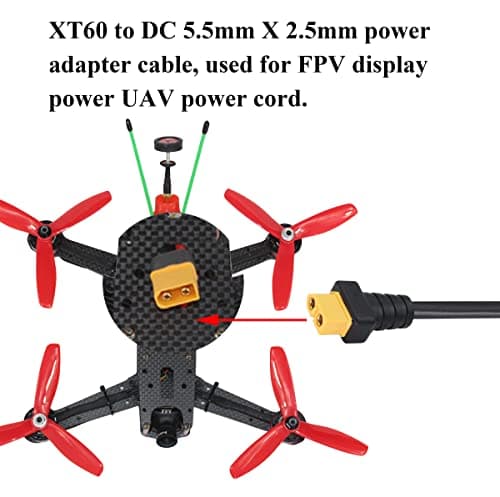 Câble DC 5,5×2,5mm vers XT60 Connecteur Femelle XT60 Bullet vers DC 5,5×2,5mm Câble D'alimentation Mâle pour fer à Souder TS100,Alimentation D'affichage FPV,Drone(DC 2.5mm-M/30cm-2Pack)