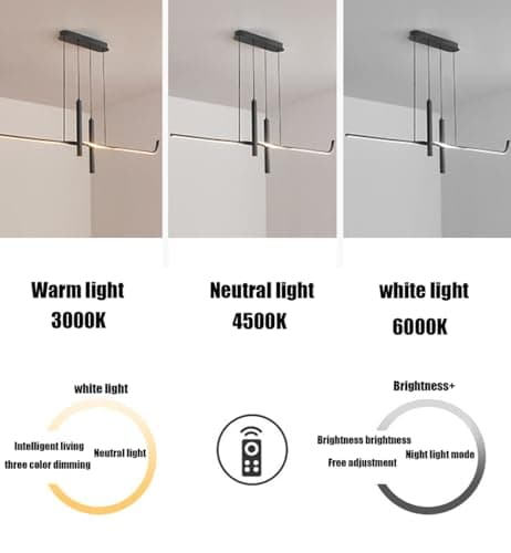 Deliouay Lampe à suspension LED dimmable lampe à suspension salon avec télécommande lampe de table salle à manger moderne lampe à suspension Bureau bar table à manger cuisine (noir, 80 cm)